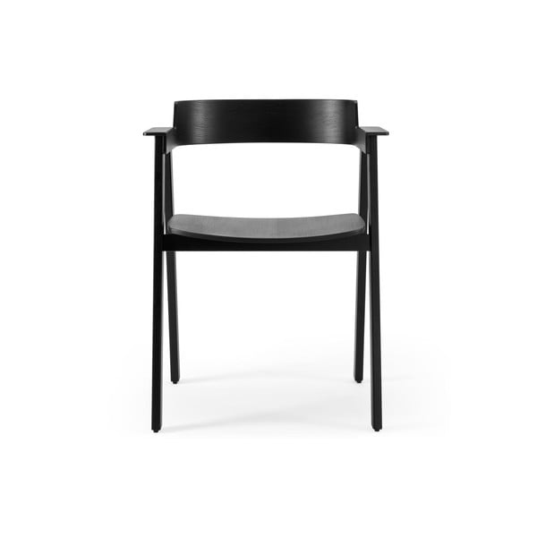 Черен трапезен стол с подлакътници от масивен дъб Flip – Gazzda-image-2