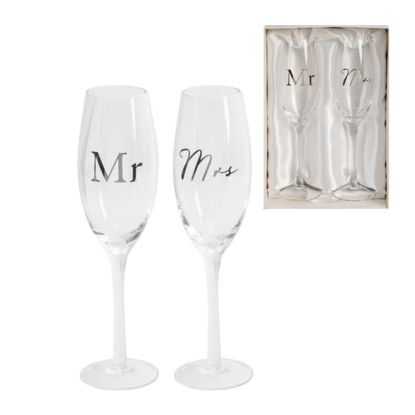 Sada 2 sklenic na šampaňské Amore Mr. and Mrs., 180 ml