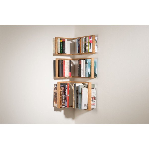 Rohová knižní police z dubového dřeva das kleine b b2, výška 25 cm-image-1