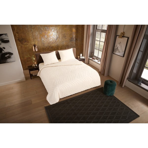 Кремаво единично удължено спално бельо от микрофибър 140x220 cm Pure Zigzag – Good Morning-image-3