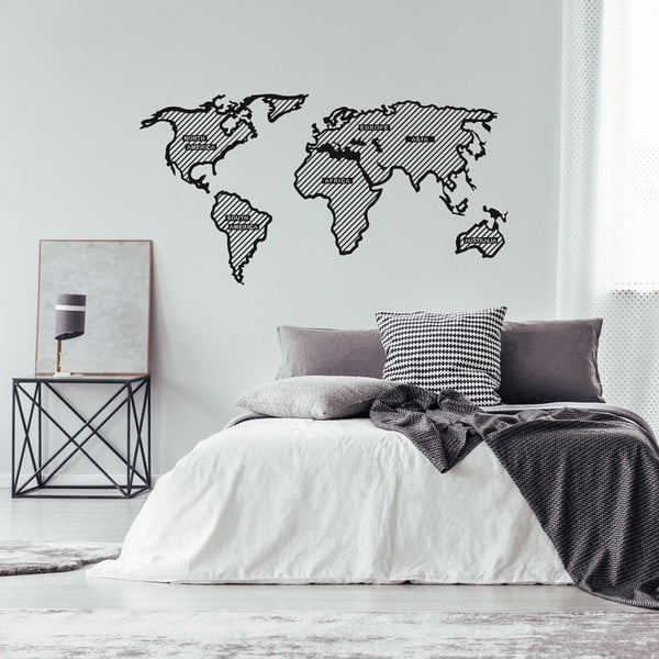 Черна метална декорация за стена Карта на света в ивици, 120 x 65 cm - Unknown