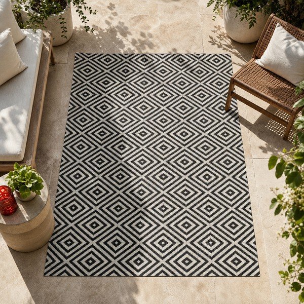 Черно-бял килим за открито , 80 x 200 cm Karo - NORTHRUGS-image-1