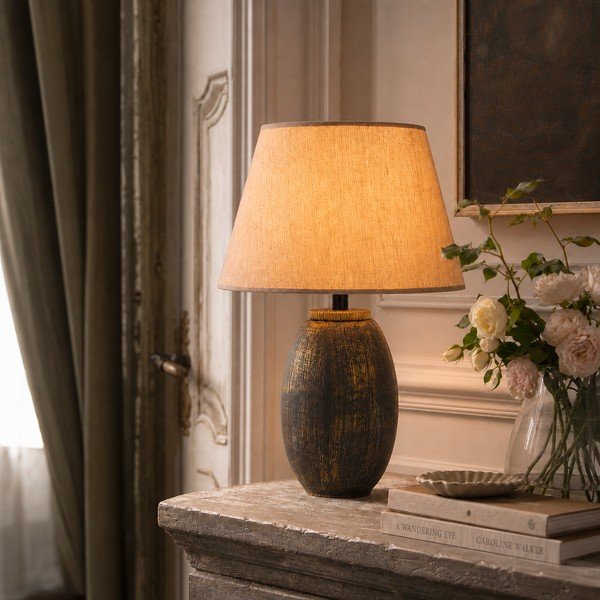 Сива/бежова настолна лампа с текстилен абажур (височина 46 cm) Yakamoz – Opviq lights-image-1