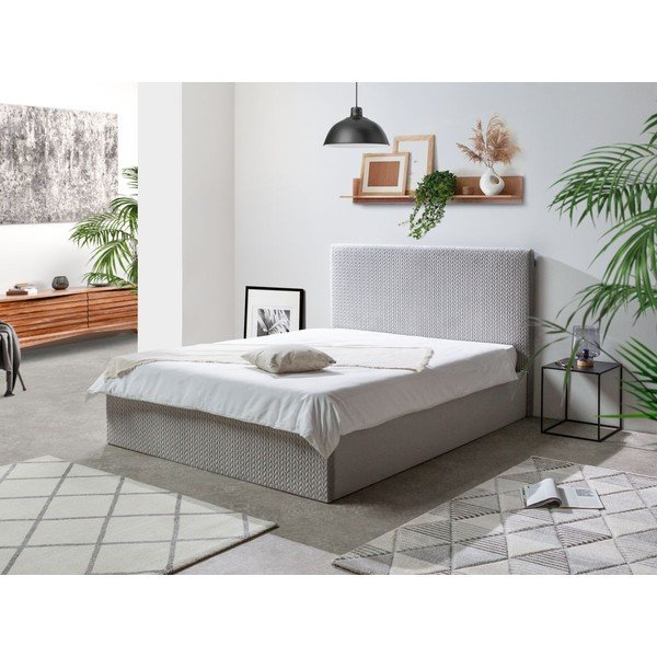 Сиво тапицирано двойно легло с място за съхранение с решетка 160x200 cm Adele - Bobochic Paris-image-1