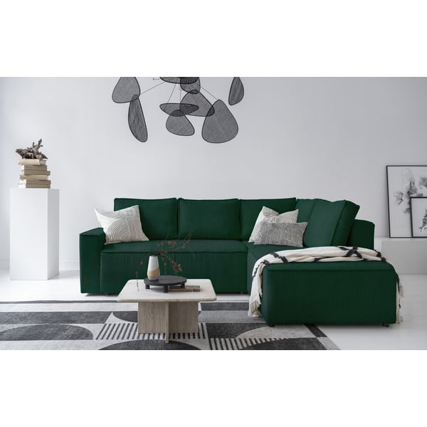 Тъмнозелен разтегателен ъглов диван от рипсено кадифе (десен ъгъл) Brave Dave – Miuform-image-1