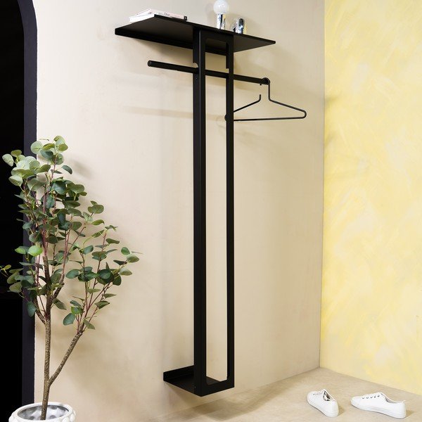 Черна стоманена стенна закачалка с рафт 70 cm Luno Large – Spinder Design-image-1