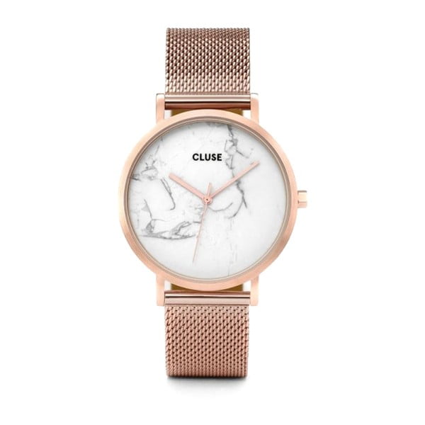 Дамски часовник от неръждаема стомана в розово злато с мраморен циферблат La Roche Mesh - Cluse