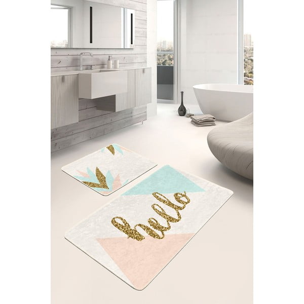 Кремави златни кадифени постелки за баня в комплект от 2 бр. 60x100 cm Hello – Mila Home-image-1