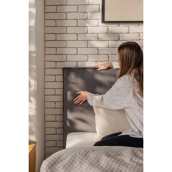 Сиво тапицирано двойно легло с място за съхранение и включена подматрачна рамка 160x200 cm Thessa Bold – Bonami Selection-image-3