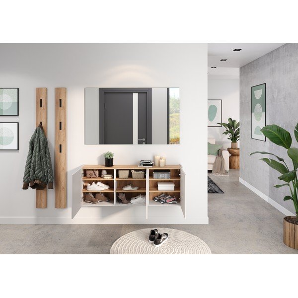 Кремаво висящо шкафче с дъбов декор 138x52x25 cm Libbiano – Germania-image-4