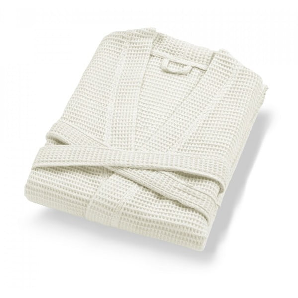 Светлобежов памучен халат за баня размер XL Mia Waffle - Foutastic