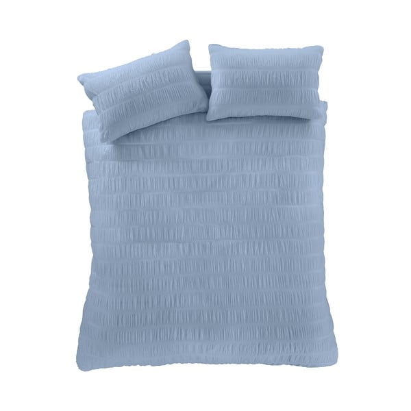 Синьо  двойно удължено крепово спално бельо 230x220 cm Seersucker – Catherine Lansfield
