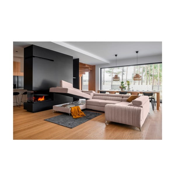 Розов разтегателен ъглов диван с място за съхранение (ляв ъгъл U форма) Louis – ELTAP-image-2