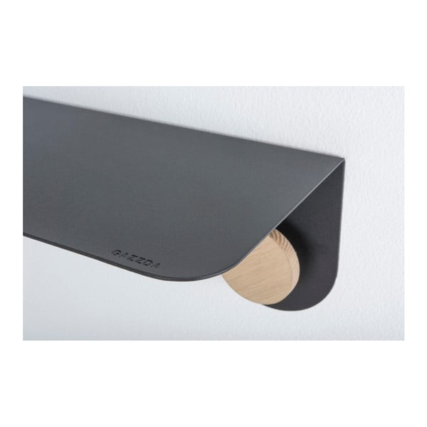 Стенен рафт от черна стомана с детайли от дъбово дърво с 2 куки , дължина 70 см Hook - Gazzda-image-3