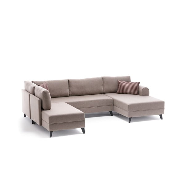 Бежов ъглов разтегателен диван (U-образен) Belen - Balcab Home-image-2