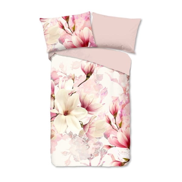 Бяло-розово фланелено спално бельо за единично легло 140x200 cm Christel - Добро утро