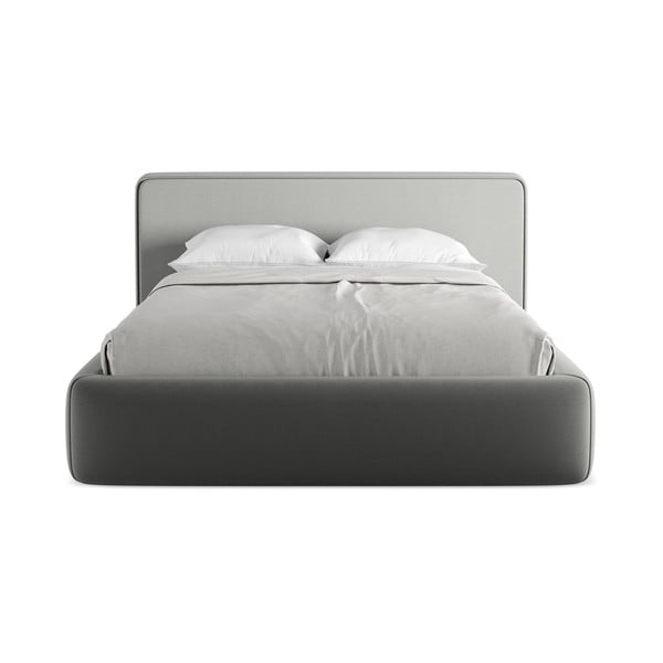Сиво двойно тапицирано легло с място за съхранение и включена подматрачна рамка 140x200 cm Kiana – Makamii-image-4