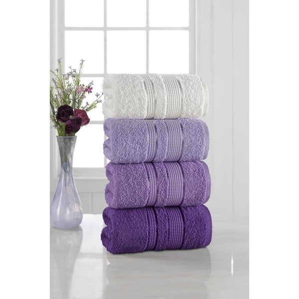 Комплект от 4 кърпи от чист памук, лилави, 50 x 85 cm Soft - Cotton Pure