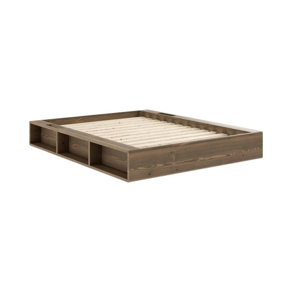 Кафяво двойно легло от борова дървесина с решетка 140x200 cm Ziggy - Karup Design
