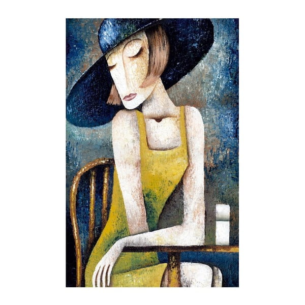 Живопис върху платно Жена с шапка, 70 x 45 cm - Unknown