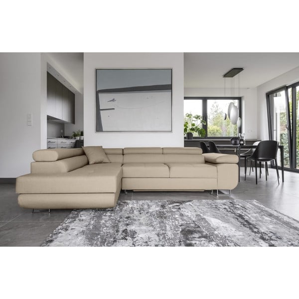 Бежов разтегателен ъглов диван с място за съхранение (ляв ъгъл L форма) Anton – ELTAP-image-1