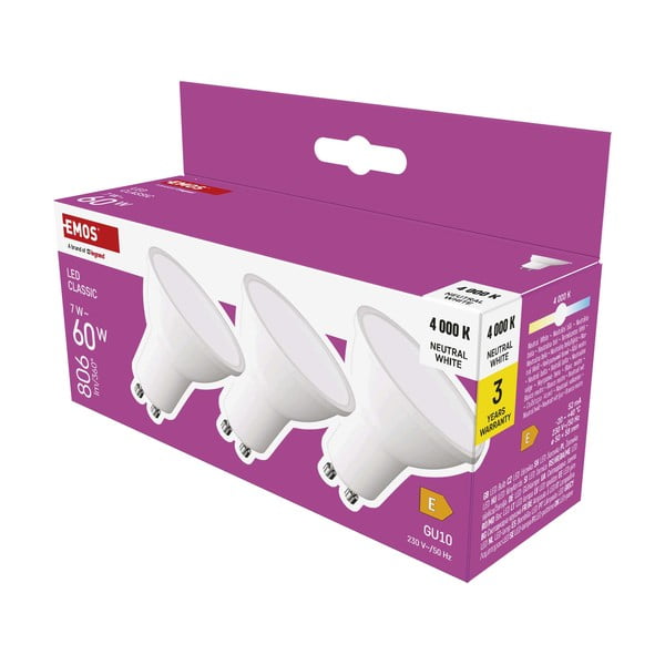 Неутрални бели LED крушки в комплект от 3 бр. GU10, 7 W – EMOS-image-3