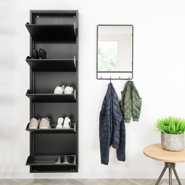 Черна метална накланяща се стойка за обувки 50x169x15 cm Billy – Spinder Design-image-1