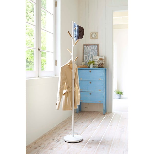 Бяла подова закачалка с детайли от букова дървесина Закачалка за стълб Plain - YAMAZAKI-image-1