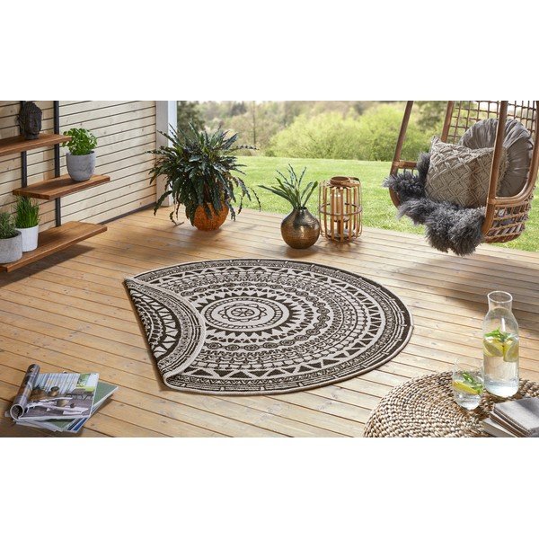 Черно-кремав килим за открито, ø 140 cm Coron - NORTHRUGS-image-3