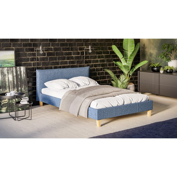 Синьо тапицирано двойно легло с решетка 140x200 cm Tina - Ropez-image-2