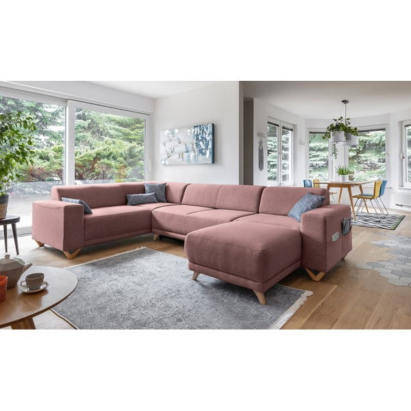 Розов разтегателен/с място за съхранение ъглов диван (ляв ъгъл/U форма) Classy Sophie – Miuform-image-3