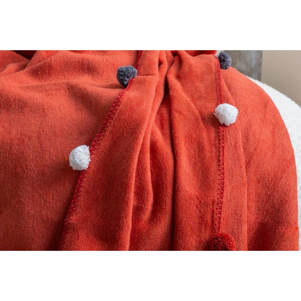 Покривало за легло от флийс в тухлен цвят 150x200 cm Pom Pom – Mijolnir-image-3