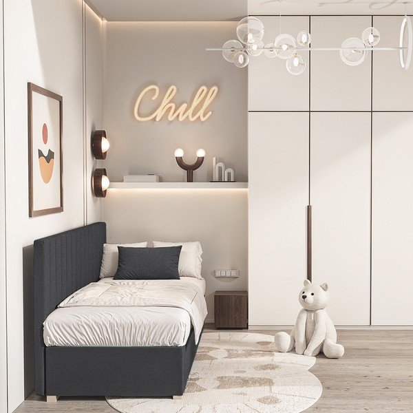 Тъмносиньо детско легло 90x200 cm с място за съхранение с включен матрак Chill – Ghado-image-1