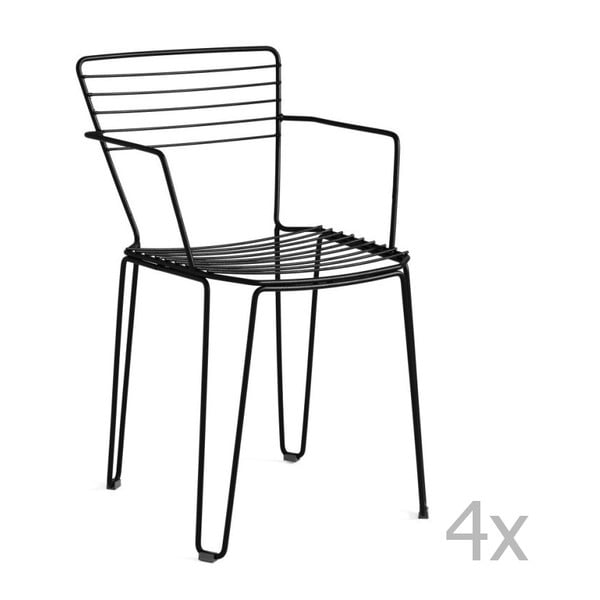 Sada 4 černých zahradních židlí s područkami Isimar Menorca