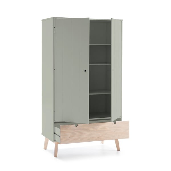 Зелен детски гардероб с крака от борова дървесина Kiara - Marckeric-image-3