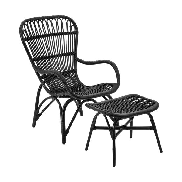 Черен ратанов стол за релаксация с подложка за крака от Хавана - Premier Housewares