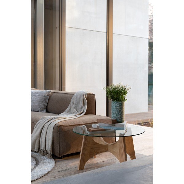 Кръгла масичка за кафе със стъклен плот в естествен цвят ø 80 cm Kobe – Zuiver-image-1