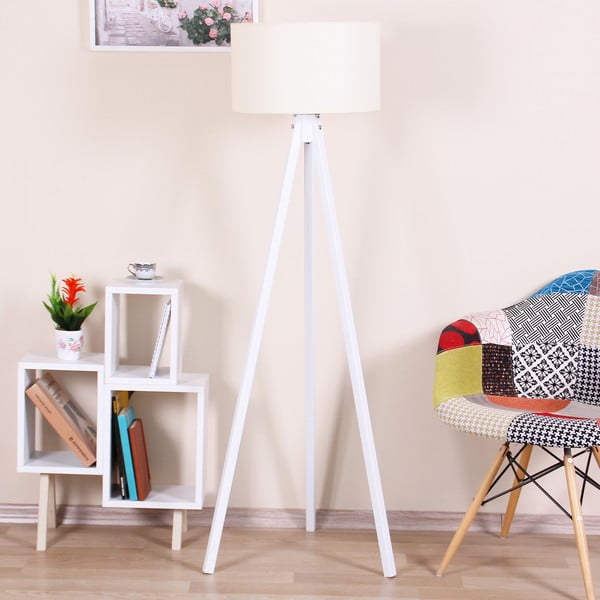 Бяла свободностояща лампа със светложълт абажур Beyaz - Kate Louise