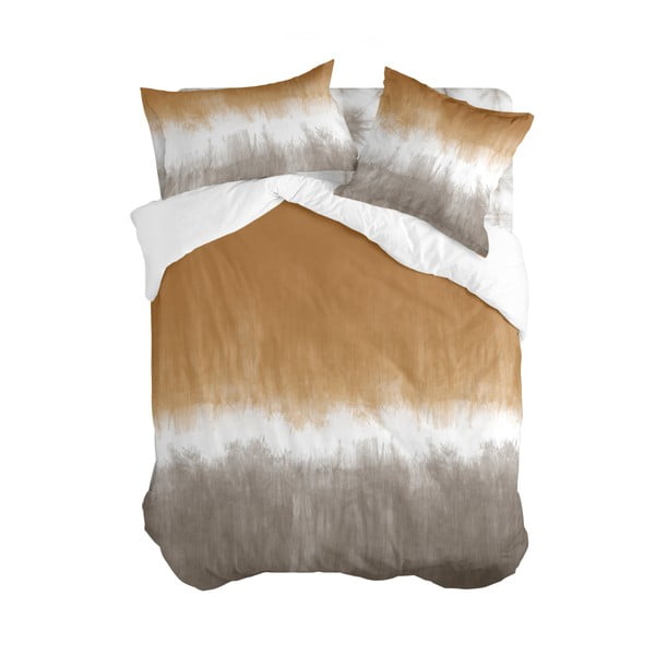 Бяло-кафява памучна завивка за двойно легло 200x200 cm Tie dye - Blanc