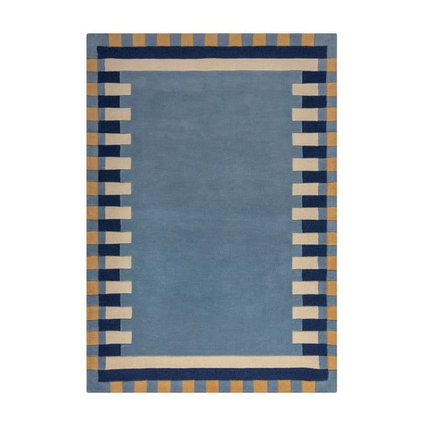 Син ръчно изработен вълнен килим 160x230 cm Kai Wool Border – Flair Rugs