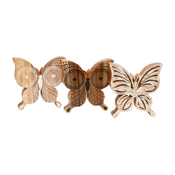 Sada 3 dřevěných dekorativních sošek Hübsch Butterflies