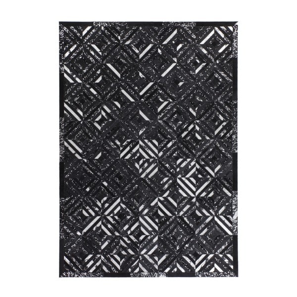 Stříbrno-černý kožený koberec Daz, 160x230cm