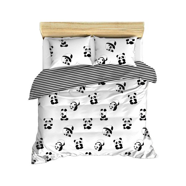 Черно-бяло двойно  детско спално бельо 200x200 cm Panda – Mijolnir