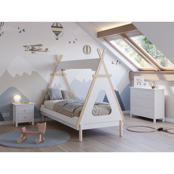 Бяло детско легло тип къща от масивен бор 90x190 cm Nora – Marckeric-image-1