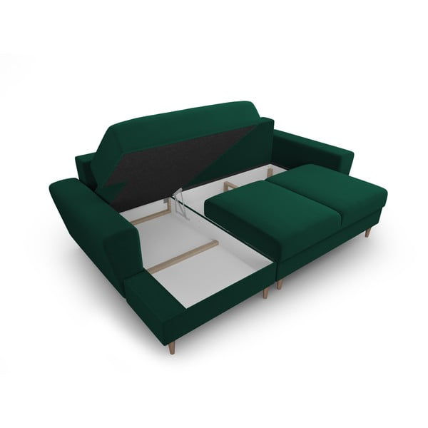 Зелен кадифен разтегателен ъглов диван с място за съхранение (ляв ъгъл) Kyoto – Cosmopolitan Design-image-3