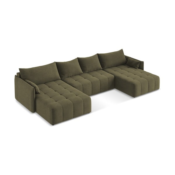 Разтегателен ъглов диван с място за съхранение в цвят каки (U форма) Moku – Makamii-image-2