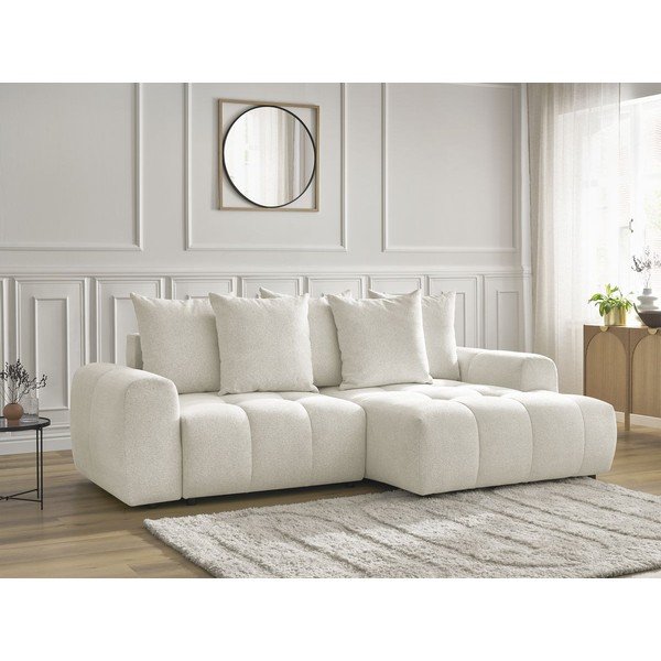 Бял шенилов  разтегателен ъглов диван с място за съхранение (десен ъгъл) Roxelane – Bobochic Paris-image-3