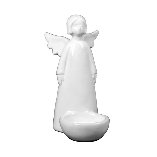 Бял свещник за чаена свещ във формата на ангел - Ego Dekor
