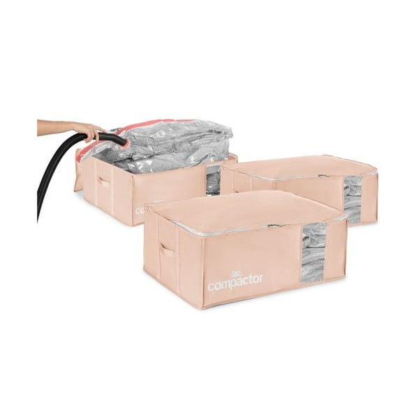 Вакуумни пластмасови кутии за съхранение на дрехи в комплект 3 бр. 65x45x27 cm Pink Edition – Compactor-image-1