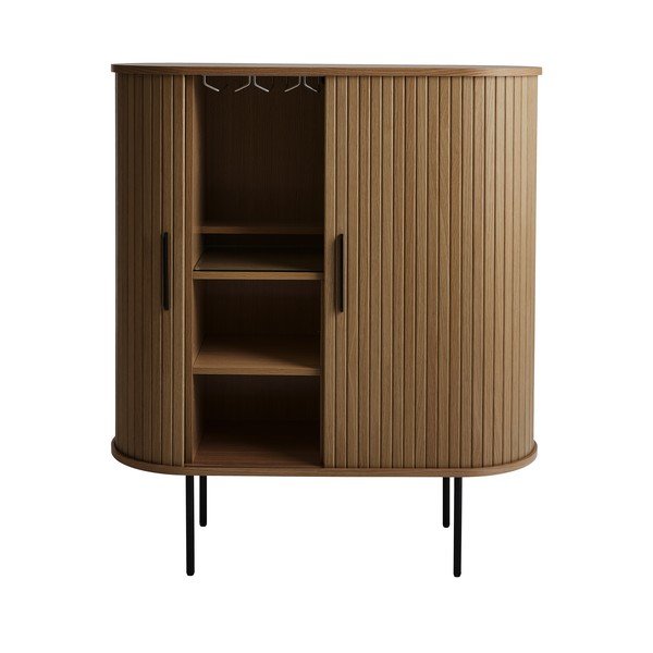 Кафяв шкаф за вино от дъбов декор  с плъзгащи се врати 100x118x40 cm Nola – Unique Furniture-image-1